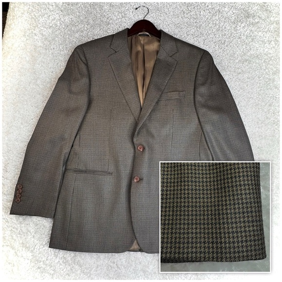 Ralph Lauren Sports Jacket Blazer Houndstooth Olive Brown Silk Wool Dillards 42R - Picture 1 of 14